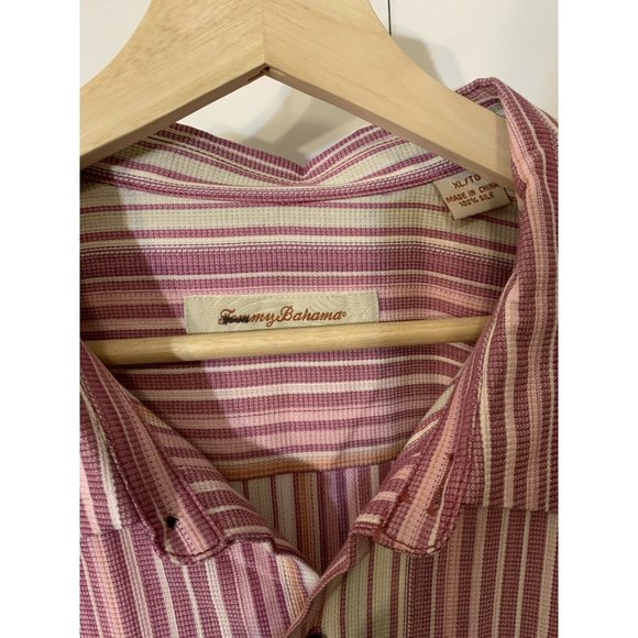 Tommy Bahama Hawaiian Camp Shirt‎ Men’s Sz XL 100% Silk Pink Striped Button Down - Picture 2 of 7
